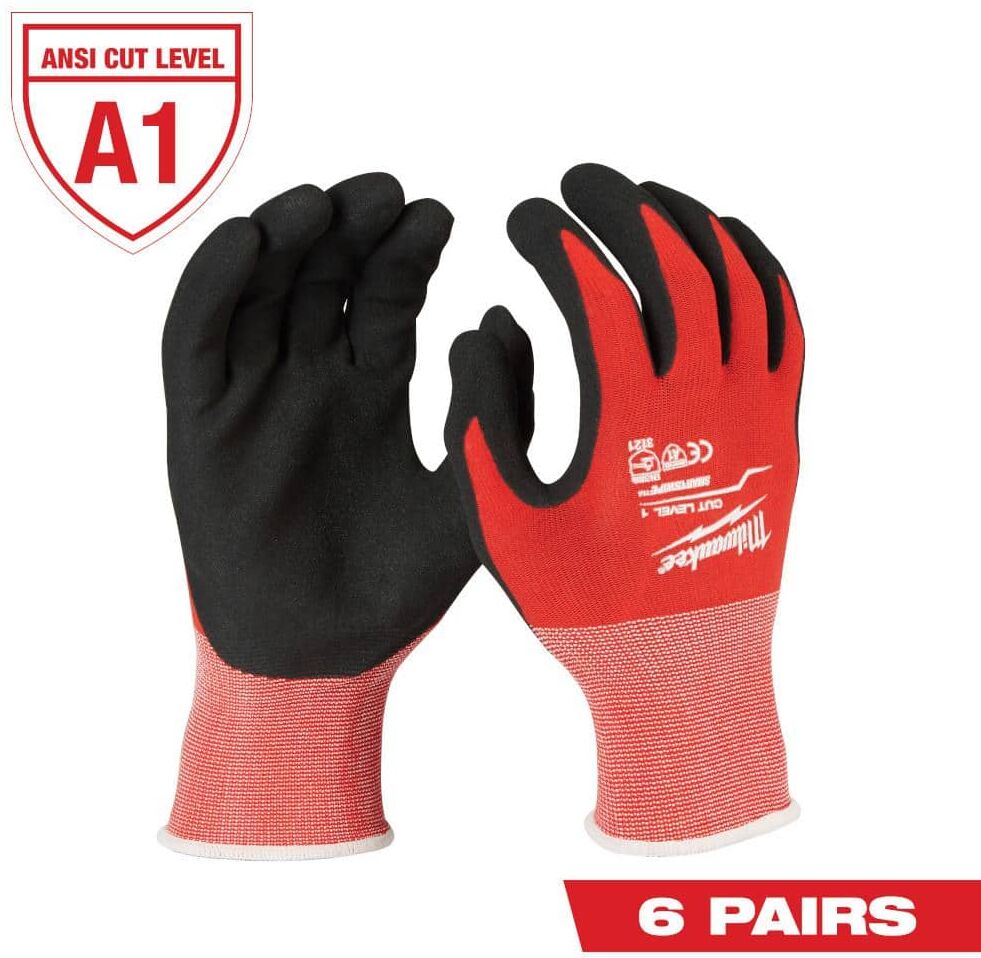 Milwaukee Large Red Nitrile Level 1 Cut Resistant Dipped Work Gloves (6-Pack)