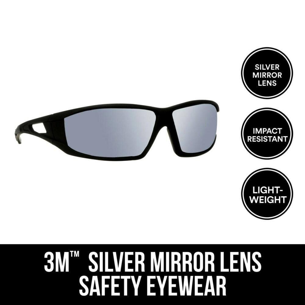 3M Safety Eyewear Glasses Black Frame with Gray Accent Silver Mirror Anti-Fog and Scratch Resistant Lens (4-Case)