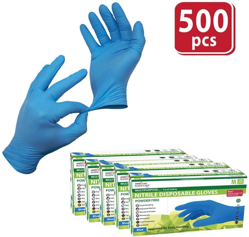 KLEEN CHEF Medium, Nitrile Gloves Disposable Food Preparation Multi-Purpose 9.5 in., Blue, (500-Pieces)