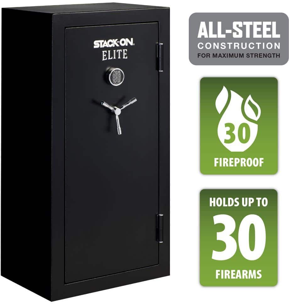 Stack-On Elite 30-Gun Fireproof Safe with Electronic Lock Gun Safe, Black