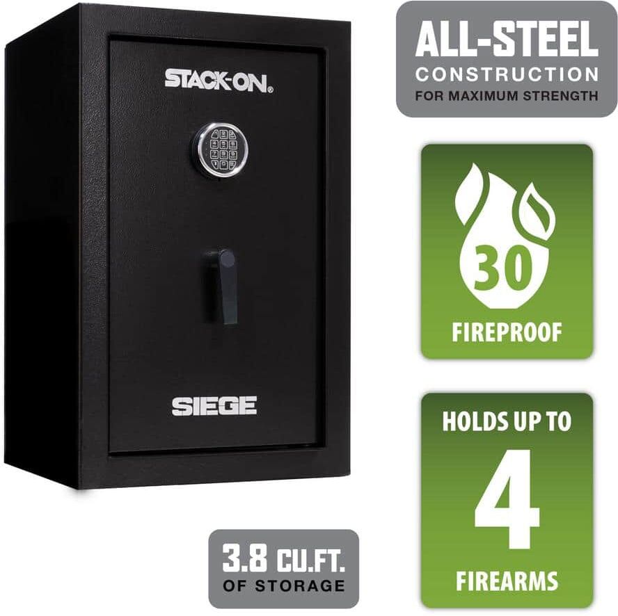 STACK-ON Seige 4-Gun Home Shooter Fire Resistant Electronic Lock Gun Safe, Black