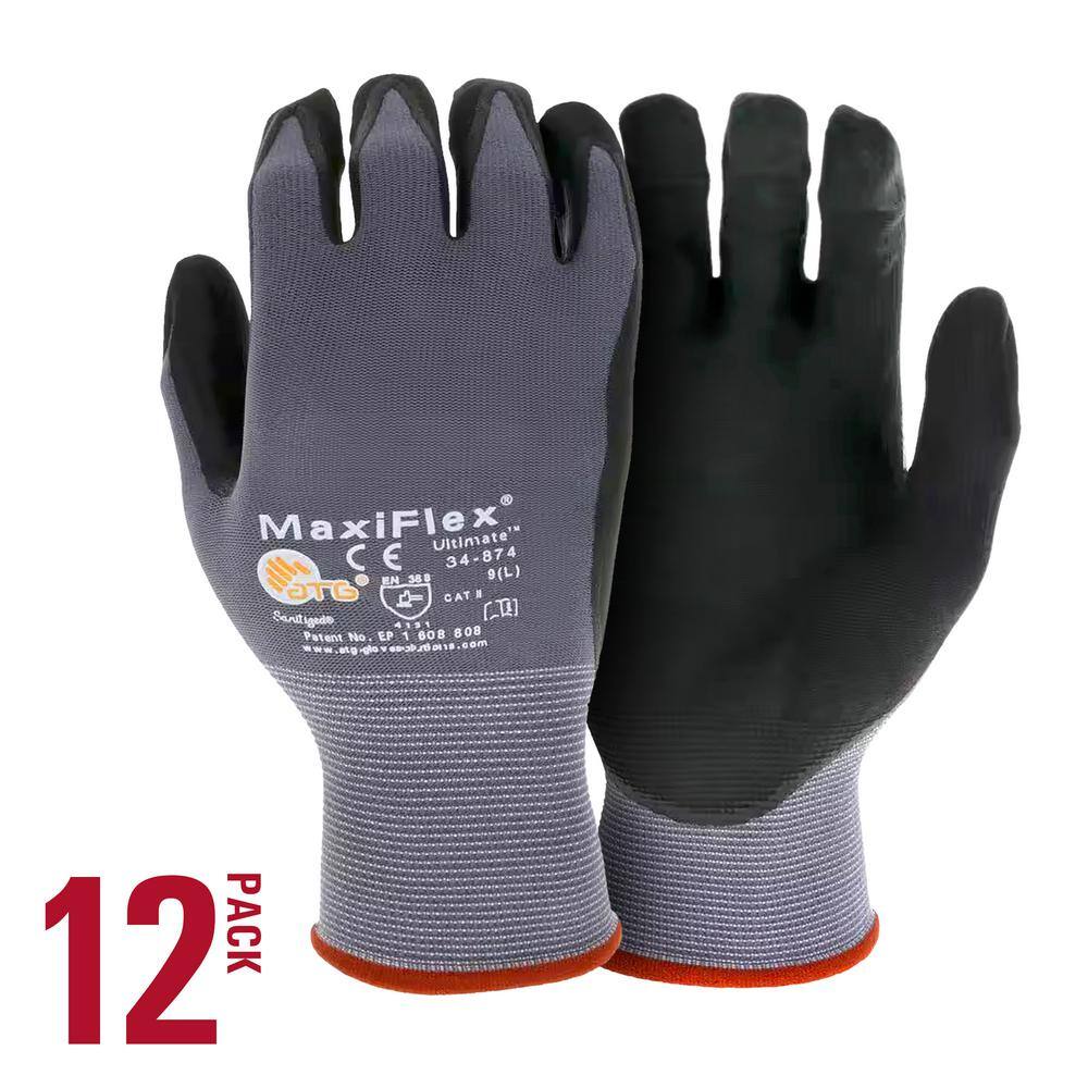 ATG MaxiFlex Ultimate Men's Large Gray Nitrile-Coated Work Gloves with Touchscreen Capability (12-Pack)