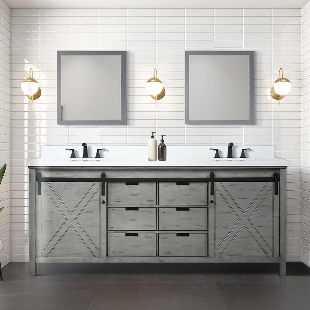 Lexora Marsyas 30 in W x 22 in D White Bath Vanity and Grey Quartz Countertop