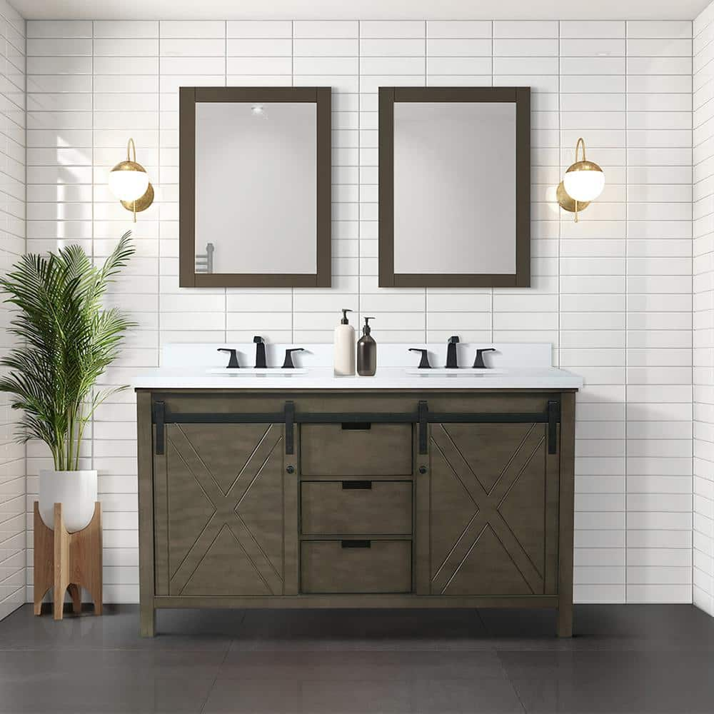 Lexora Marsyas 60 in W x 22 in D Rustic Brown Double Bath Vanity and White Quartz Countertop