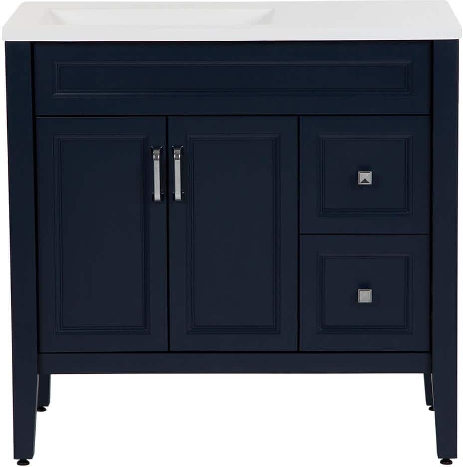 Home Decorators Collection Skylark 36 in. W x 19 in. D x 35 in. H Single Sink Freestanding Bath Vanity in Blue with White Cultured Marble Top