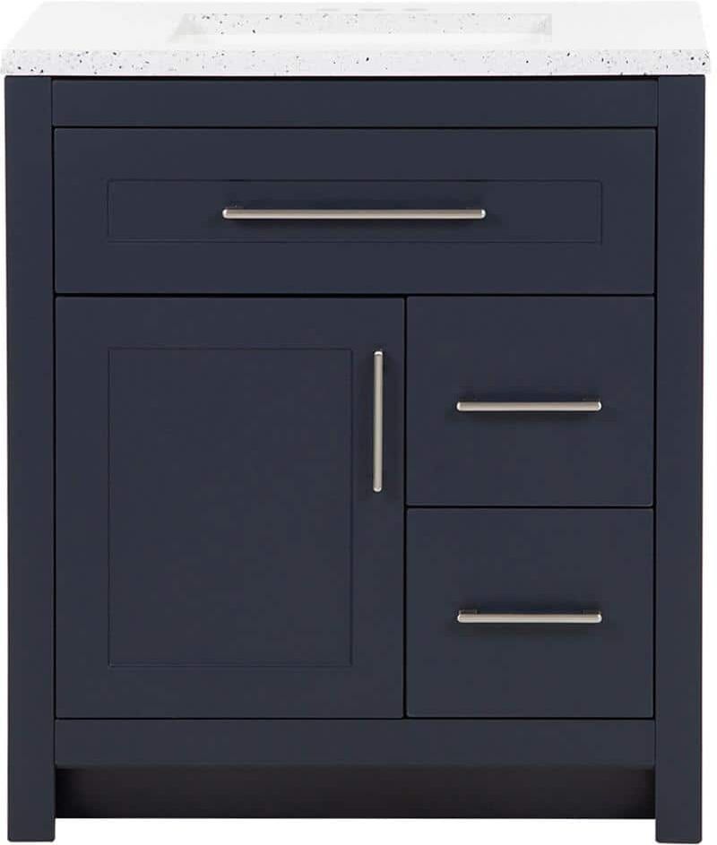 Home Decorators Collection Clady 31 in. W x 19 in. D x 35 in. H Single Sink  Bath Vanity in Deep Blue with Silver Ash Cultured Marble Top