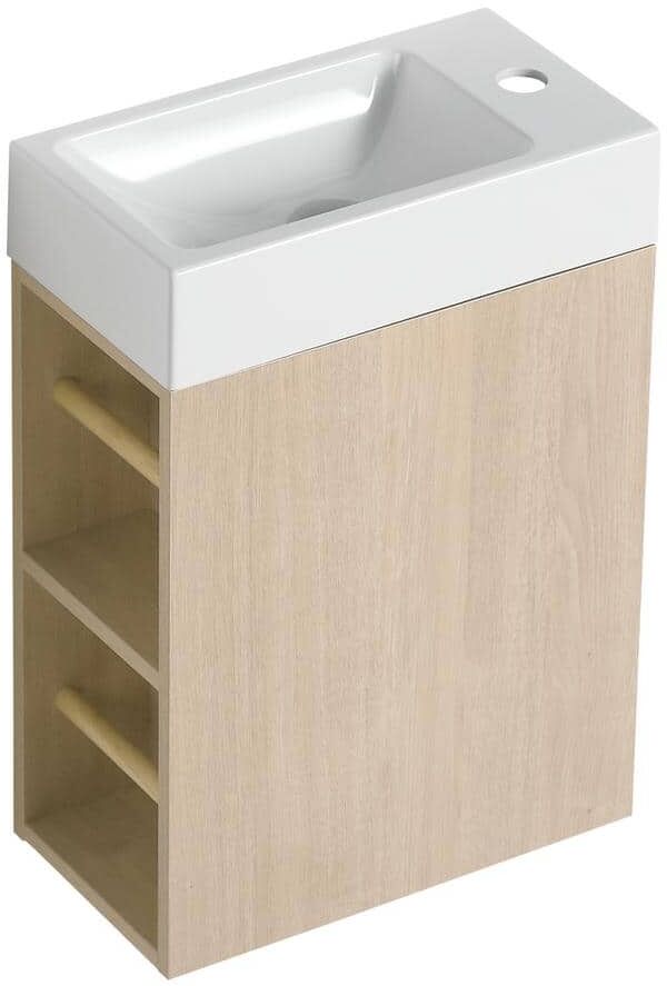 Tileon 15.7 in. W x 8.8 in. D x 22.4 in. H Floating Bath Vanity in Light Oak with White Gel Top and 2 Toliet Paper Holders