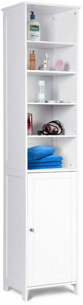 Costway 13.5 in. W Bathroom Tall Floor Storage Cabinet Free Standing Shelving Space Saver White