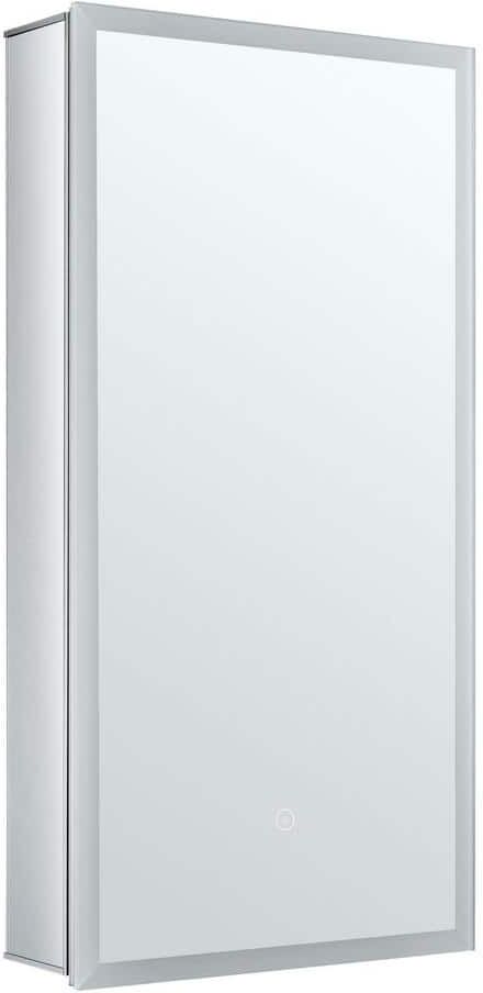 FINE FIXTURES 15 in. W x 30 in. H Silver Recessed/Surface Mount Medicine Cabinet with Mirror Left Hinge and LED Lighting