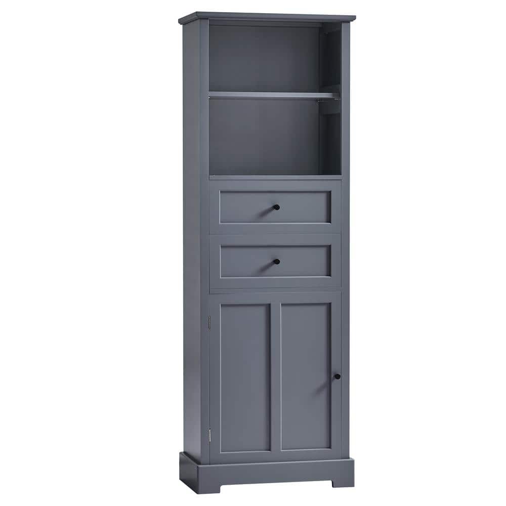 Freestanding 22 in. W x 12 in. D x 66 in. H Gray Linen Cabinet Bathroom Tall Storage Organizer Cabinet Corner Cabinet