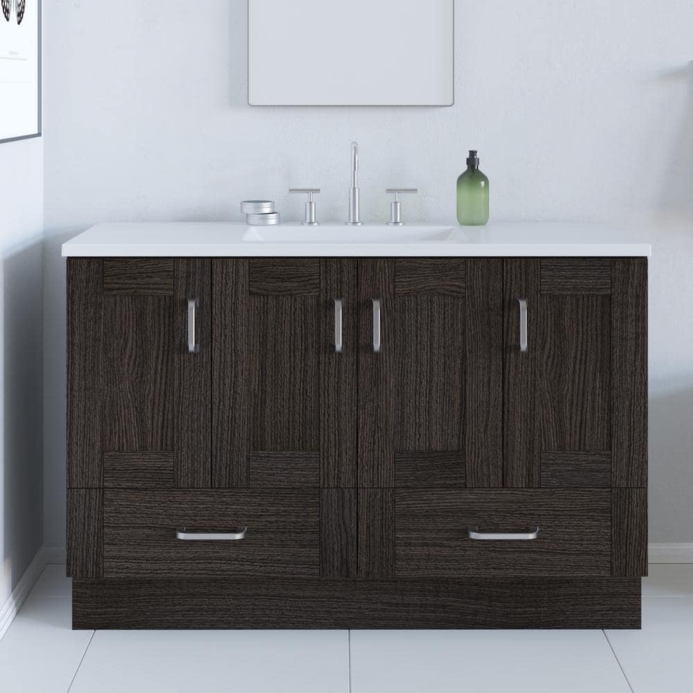 Home Decorators Collection Erskine 48 in. W x 19 in. D x 33 in. H Single Sink Freestanding Bath Vanity in Milano Oak with White Cultured Marble Top