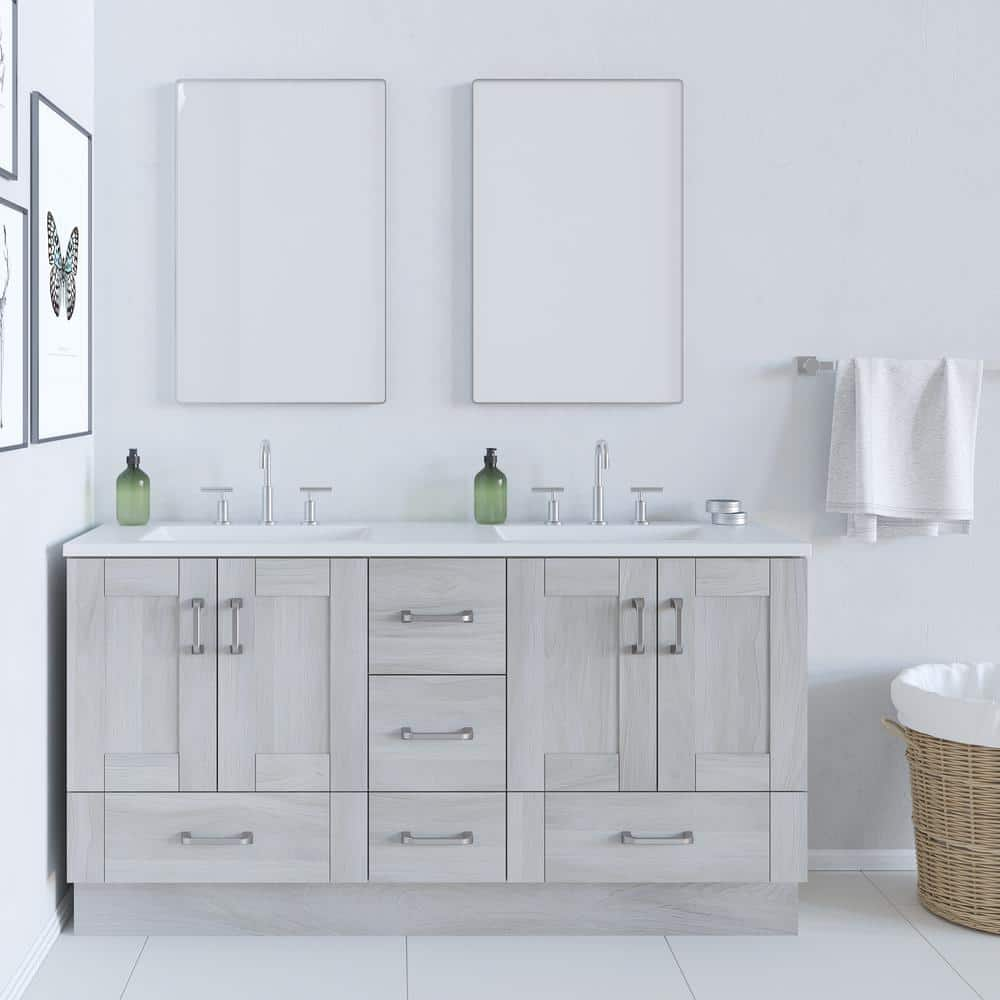 Home Decorators Collection Erskine 60 in. W x 19 in. D x 33 in. H Double Sink Freestanding Bath Vanity in Elm Sky with White Cultured Marble Top