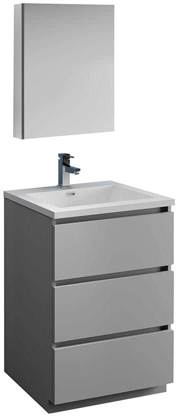 Fresca Lazzaro 24 in. Modern Bathroom Vanity in Gray with Vanity Top in White with White Basin and Medicine Cabinet