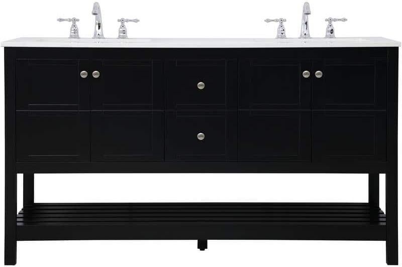 Timeless 60 in. W x 22 in. D x 34 in. H Single Bathroom Vanity in Black with White Engineered Stone with White Basin