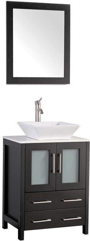 Vanity Art Ravenna 24 in. W Bathroom Vanity in Espresso with Single Basin in White Engineered Marble Top and Mirror