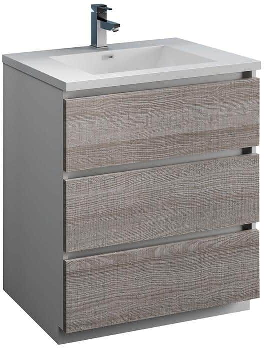 Fresca Lazzaro 30 in. Modern Bathroom Vanity in Glossy Ash Gray with Vanity Top in White with White Basin