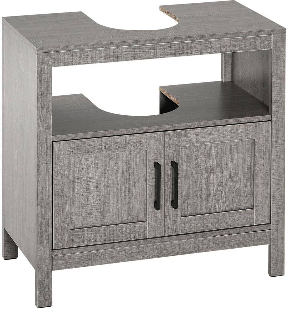 kleankin Pedestal Sink Storage Cabinet, Bathroom Under Sink Cabinet with 2 Doors and Open Shelf, Bathroom Vanity, Grey