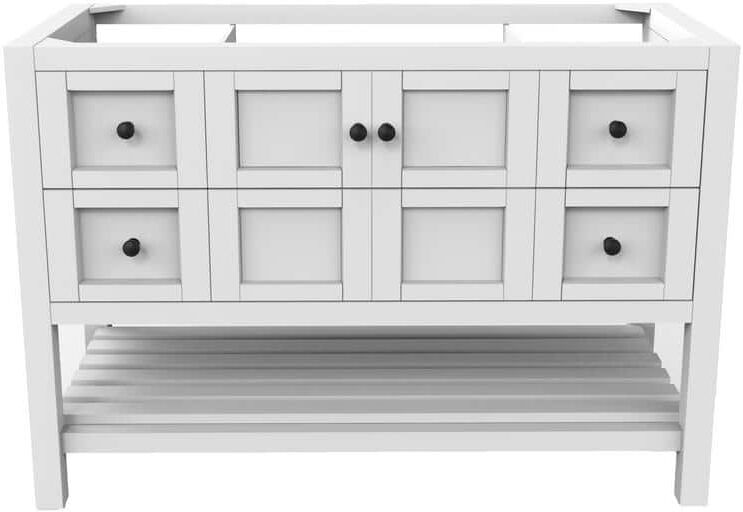 castellousa Alicia 47.25 in. W x 21.75 in. D x 32.75 in. H Bath Vanity Cabinet without Top in Matte White with Black Knobs