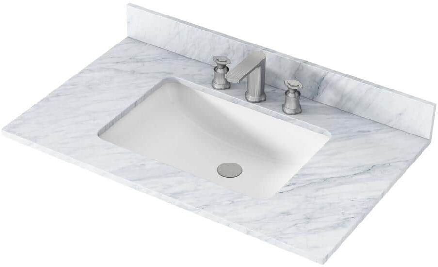 CASAINC 37 in. W x 22 in. D Natural Marble Vanity Top in Flower White with White Rectangular Single Sink