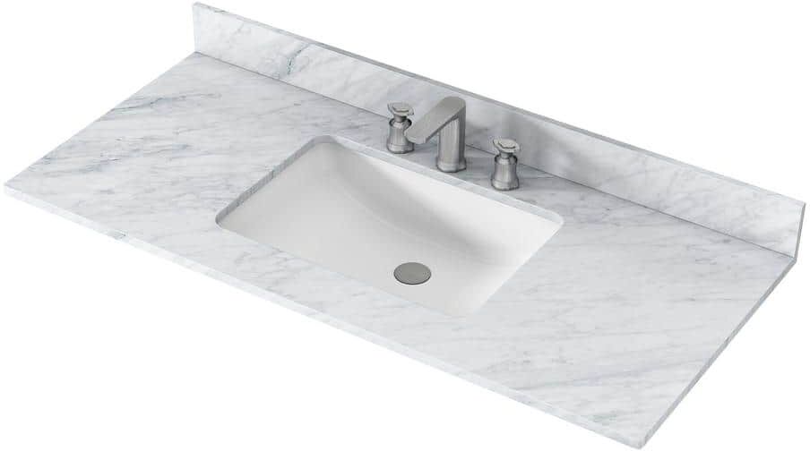 CASAINC 49 in. W x 22 in. D Flower White Natural Marble Vanity Top in White with White Rectangular Single Sink