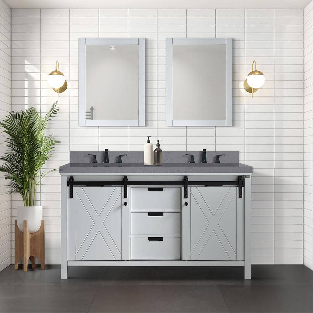 Lexora Marsyas 60 in W x 22 in D White Double Bath Vanity and Grey Quartz Countertop