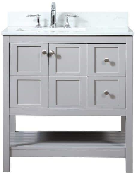 Simply Living 32 in. W x 22 in. D x 34 in. H Bath Vanity in Grey with Calacatta White Engineered Marble Top