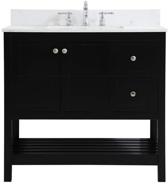 Simply Living 36 in. W x 22 in. D x 34 in. H Bath Vanity in Black with Calacatta White Engineered Marble Top