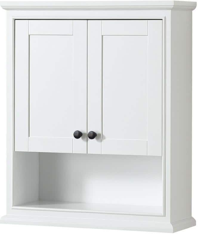 Wyndham Collection Deborah 25 in. W x 9 in. D x 30 in. H Bathroom Storage Wall Cabinet in White