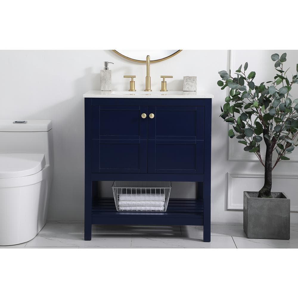 Timeless Home 30 in. W x 22 in. D x 34 in. H Single Bathroom Vanity in Blue with White Engineered Stone with White Basin
