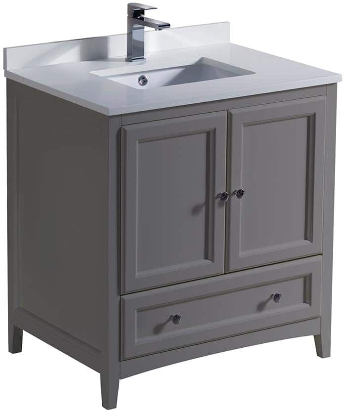 Fresca Oxford 30 in. Traditional Bathroom Vanity in Gray with Quartz Stone Vanity Top in White with White Basin