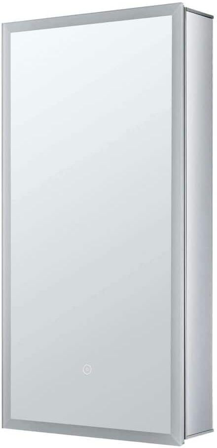 FINE FIXTURES 15 in. W x 30 in. H Silver Recessed/Surface Mount Medicine Cabinet with Mirror Right Hinge and LED Lighting