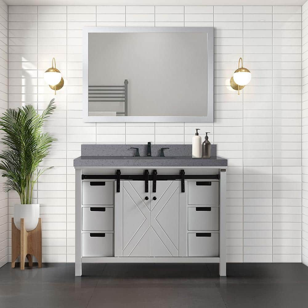 Lexora Marsyas 48 in W x 22 in D White Bath Vanity and Grey Quartz Countertop