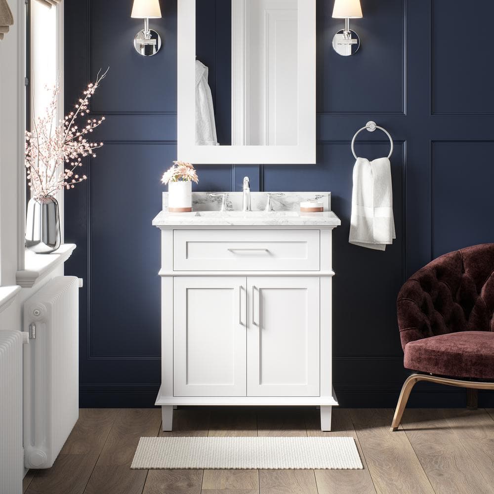 Home Decorators Collection Sonoma 30 in. Single Sink Freestanding White Bath Vanity with Carrara Marble Top (Assembled)