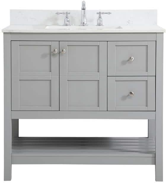 Timeless 36 in. W Single Bath Vanity in Gray with Engineered Stone Vanity Top in White with White Basin with Backsplash