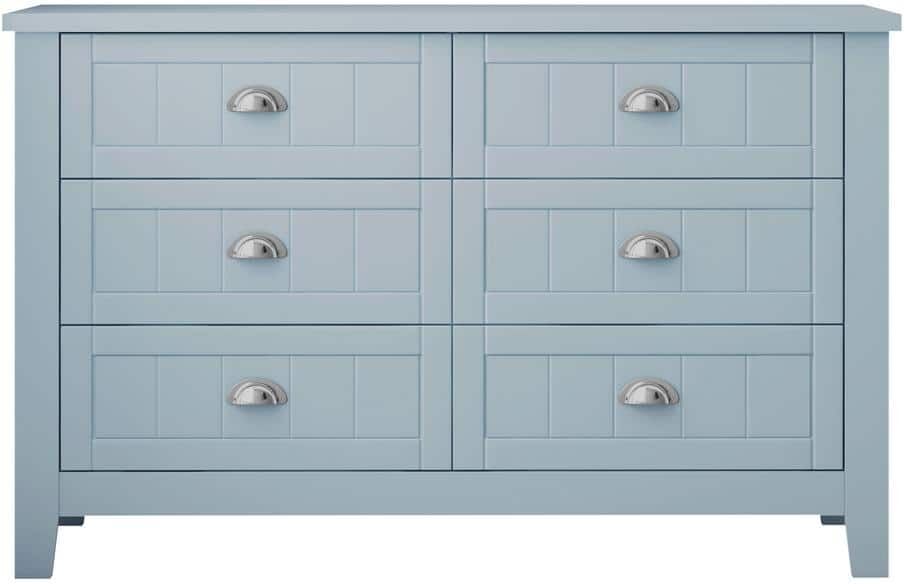 47.24 in. W x 17.71 in. D x 30.12 in. H Blue-gray Linen Cabinet solid wood frame, plasticdoor panel, retro shell handle