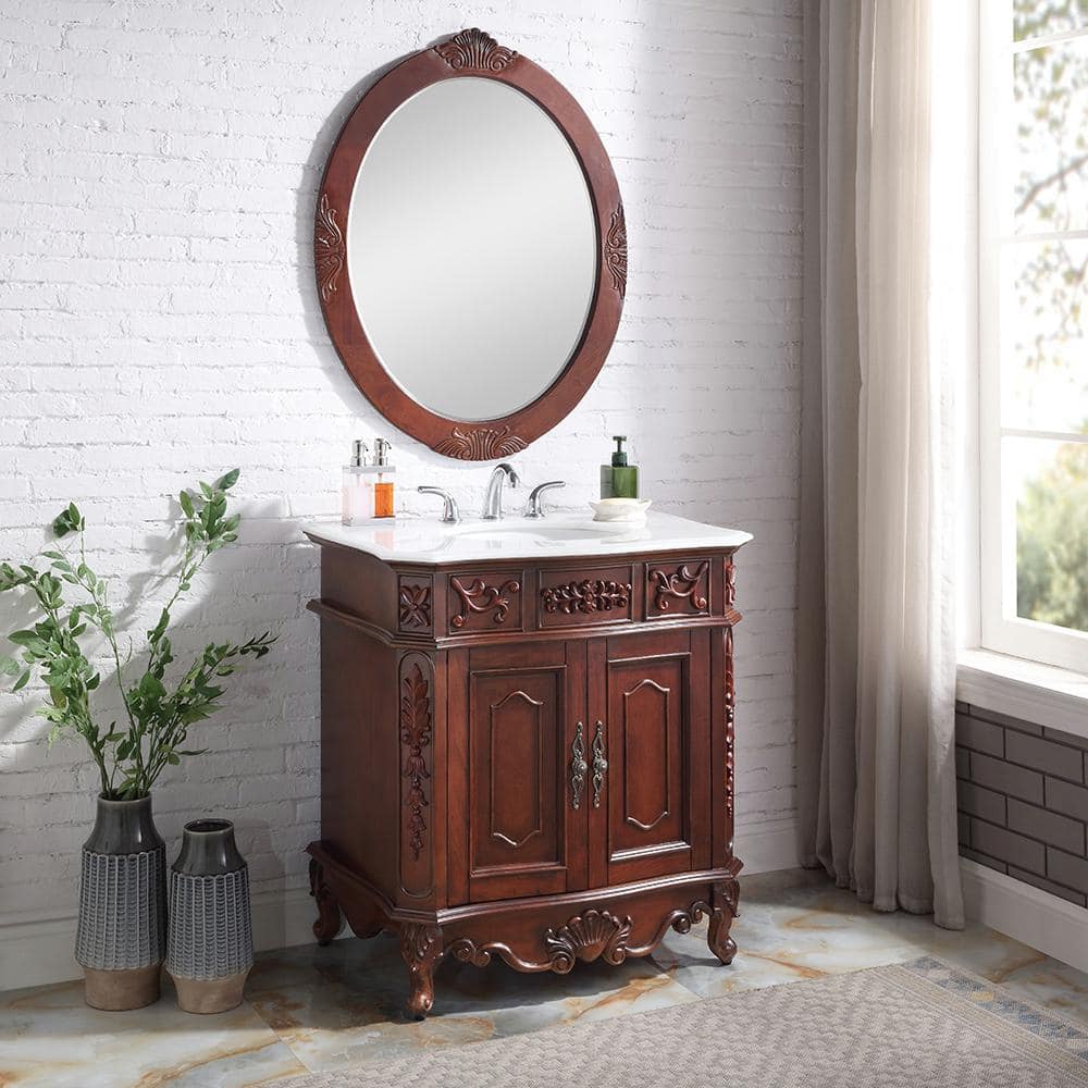 Home Decorators Collection Winslow 33 in. W x 22 in. D x 35 in. H Single Sink Freestanding Bath Vanity in Antique Cherry with White Porcelain Top