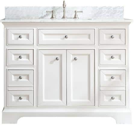 Ari Kitchen and Bath South Bay 43 in. Single Bath Vanity in White with Marble Vanity Top in Carrara White with White Basin