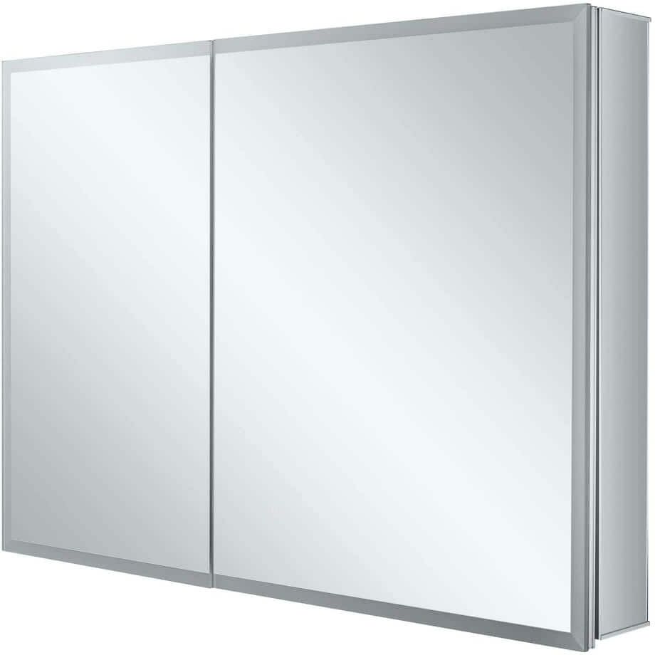 FINE FIXTURES 42 in. W x 30 in. H Silver Recessed/Surface Mount Medicine Cabinet with Mirror and LED Lighting