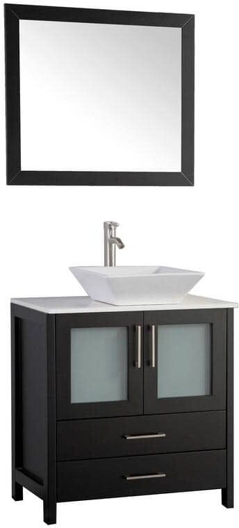 Vanity Art Ravenna 30 in. W Bathroom Vanity in Espresso with Single Basin in White Engineered Marble Top and Mirror