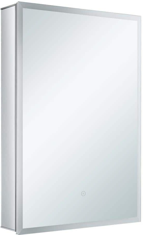 FINE FIXTURES 20 in. W x 30 in. H Silver Recessed/Surface Mount Medicine Cabinet with Mirror Left Hinge and LED Lighting