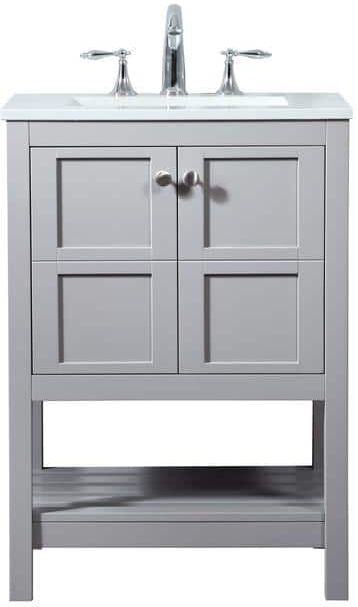 Timeless Home 24 in. W Single Bath Vanity in Grey with Engineered Stone Vanity Top in Calacatta with White Basin