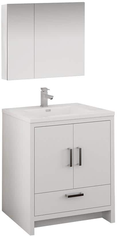 Fresca Imperia 30 in. Modern Bathroom Vanity in Glossy White with Vanity Top in White with White Basin and Medicine Cabinet