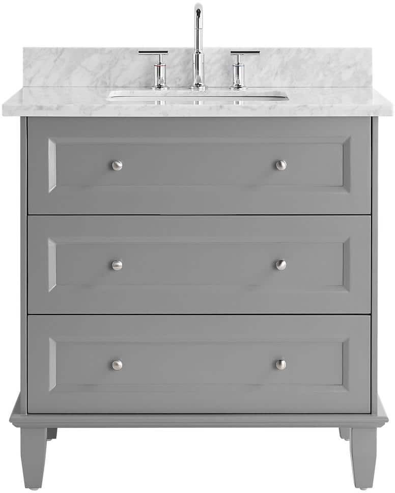 CHAMELEON CONCEPTS Lenore 36 in. W x 21 in. D x 34 in. H Single Sink Bath Vanity in Gray with Carrara Marble Top and Ceramic Basin