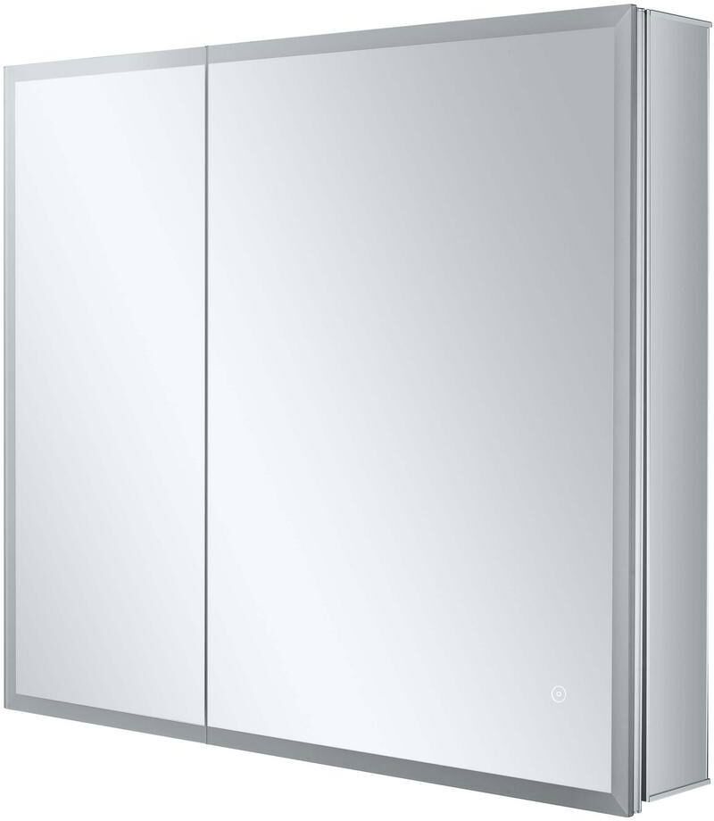 FINE FIXTURES 30 in. W x 36 in. H Silver Recessed/Surface Mount Medicine Cabinet with Mirror in Silver Right Hinge and LED Lighting