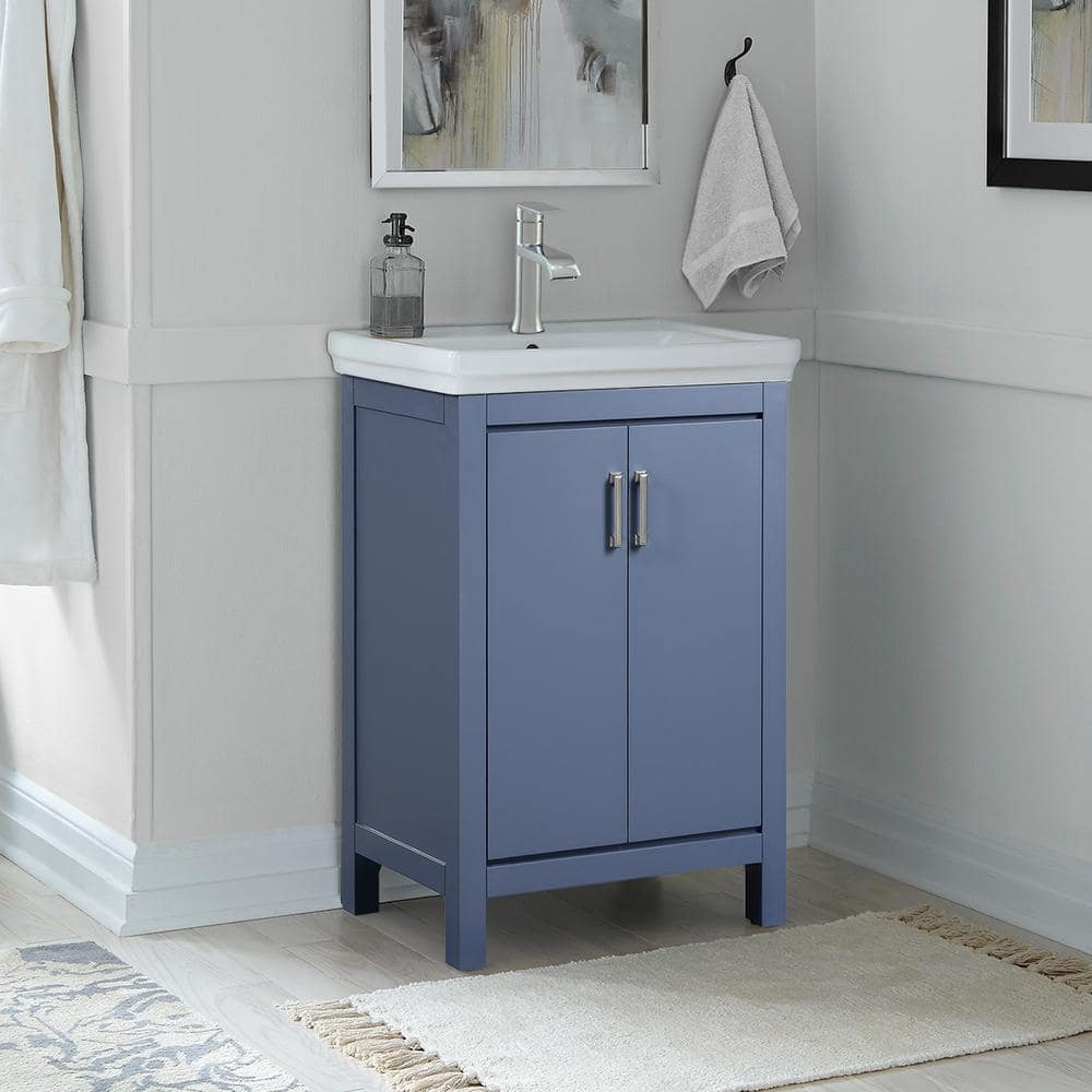 Home Decorators Collection Bailey 24 in. W x 16 in. D x 35 in. H Single Sink Freestanding Bath Vanity in Steel Blue with White Vitreous China Top