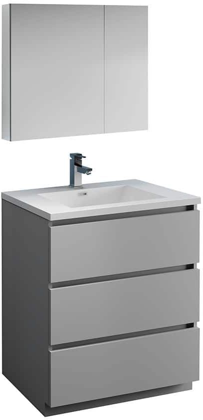 Fresca Lazzaro 30 in. Modern Bathroom Vanity in Gray with Vanity Top in White with White Basin and Medicine Cabinet