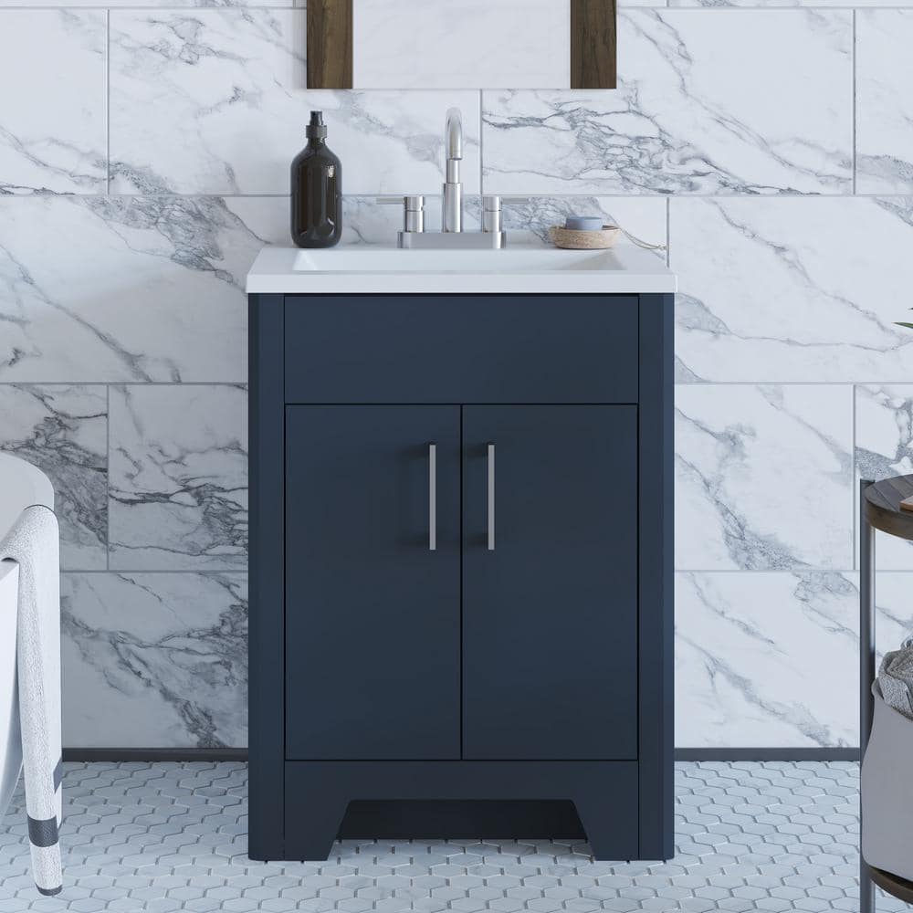 Home Decorators Collection Branine 24 in. W x 19 in. D x 33 in. H Single Sink Freestanding Bath Vanity in Deep Blue with White Cultured Marble Top