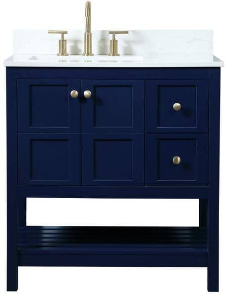 Simply Living 32 in. W x 22 in. D x 34 in. H Bath Vanity in Blue with Calacatta White Engineered Marble Top