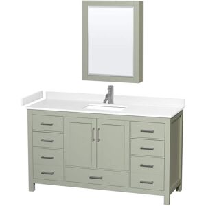 Wyndham Collection Sheffield 60 in. W x 22 in. D x 35 in. H Single Bath Vanity in Light Green with White Cultured Marble Top and MC Mirror