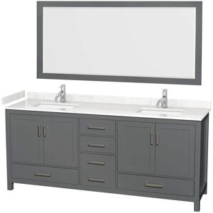 Wyndham Collection Sheffield 80 in. W x 22 in. D x 35 in. H Double Bath Vanity in Dark Gray with Carrara Cultured Marble Top and 70" Mirror